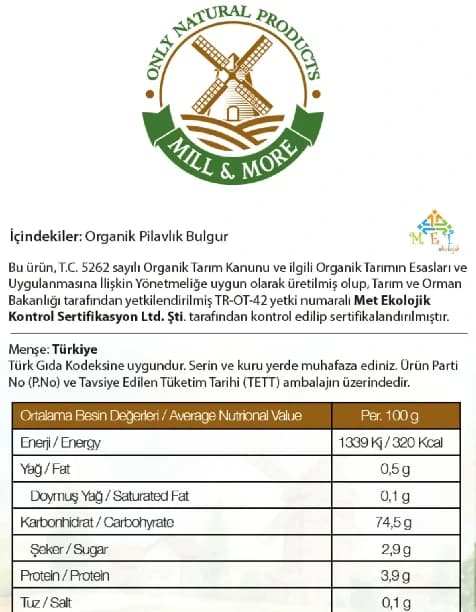 Organik Pilavlık Bulgur 750 g