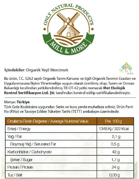 Organik Yeşil Mercimek 750 g