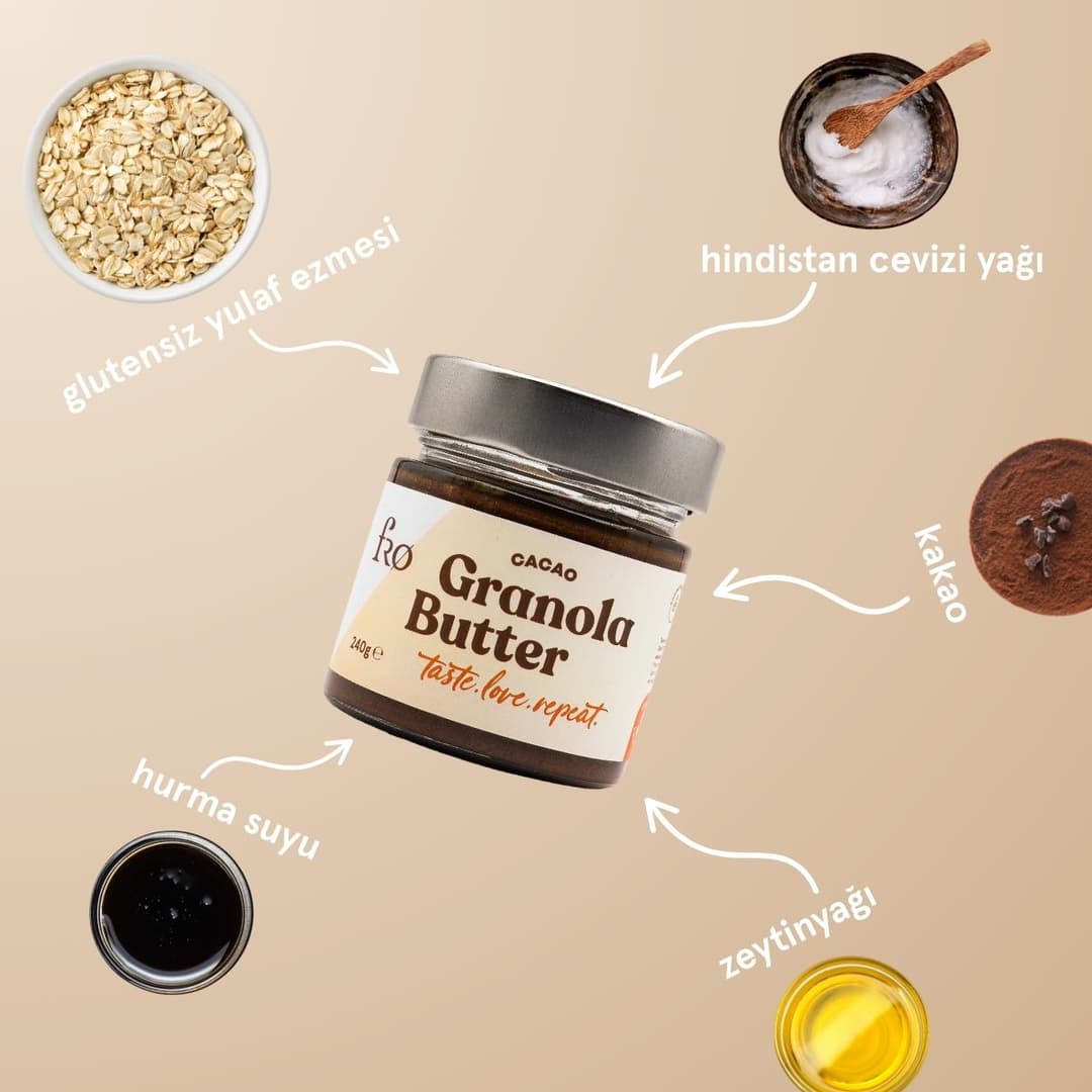 FRO 2'li Granola Butter Cacao Glutensiz Şekersiz Vegan Sürülebilir Kahvaltılık Ara Öğün 2x240gr