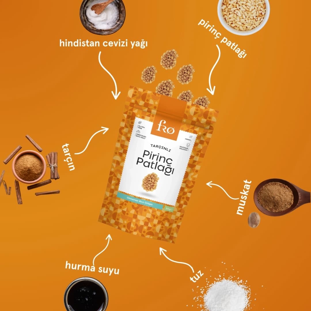 FRO 3'lü Tarçınlı Pirinç Patlağı Glutensiz Vegan Şekersiz Sağlıklı Atıştırmalık
