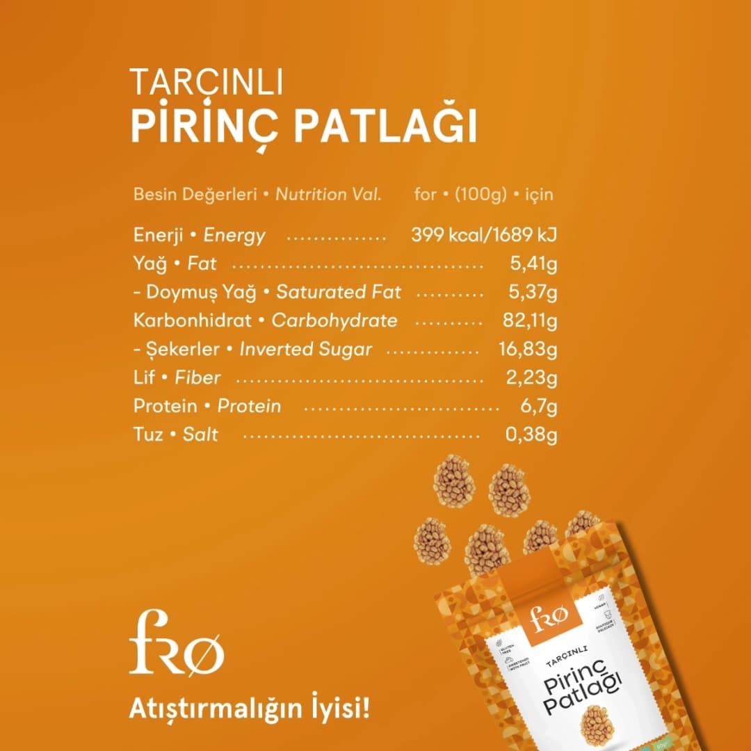 FRO 3'lü Tarçınlı Pirinç Patlağı Glutensiz Vegan Şekersiz Sağlıklı Atıştırmalık