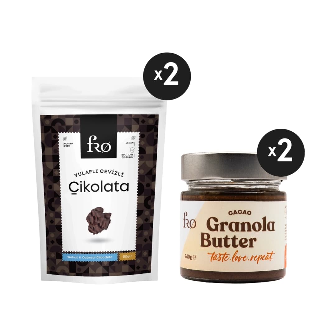 FRO 4'lü 2 x Granola Butter Cacao Sürülebilir 2 x Yulaflı Cevizli Çikolata Sağlıklı Atıştırmalık