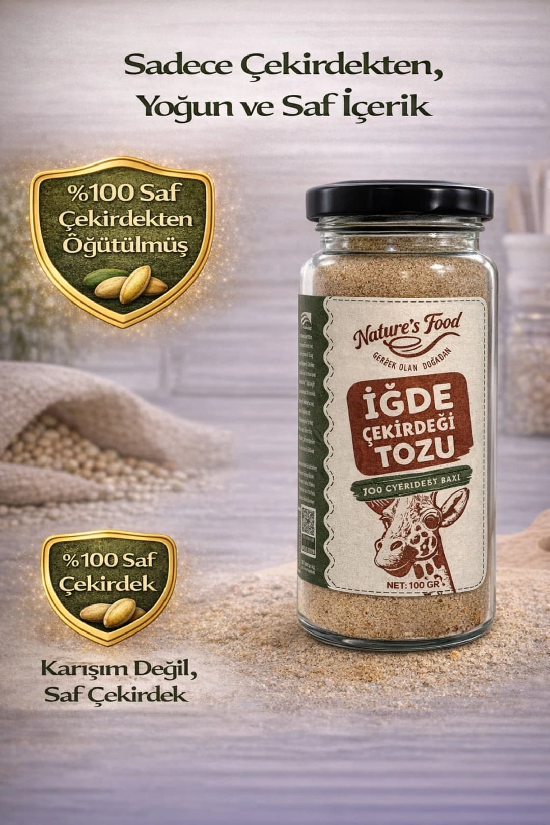 Sadece İğde Çekirdeği Tozu 140gr Glutensiz – %100 Saf Çekirdekten Öğütülmüş