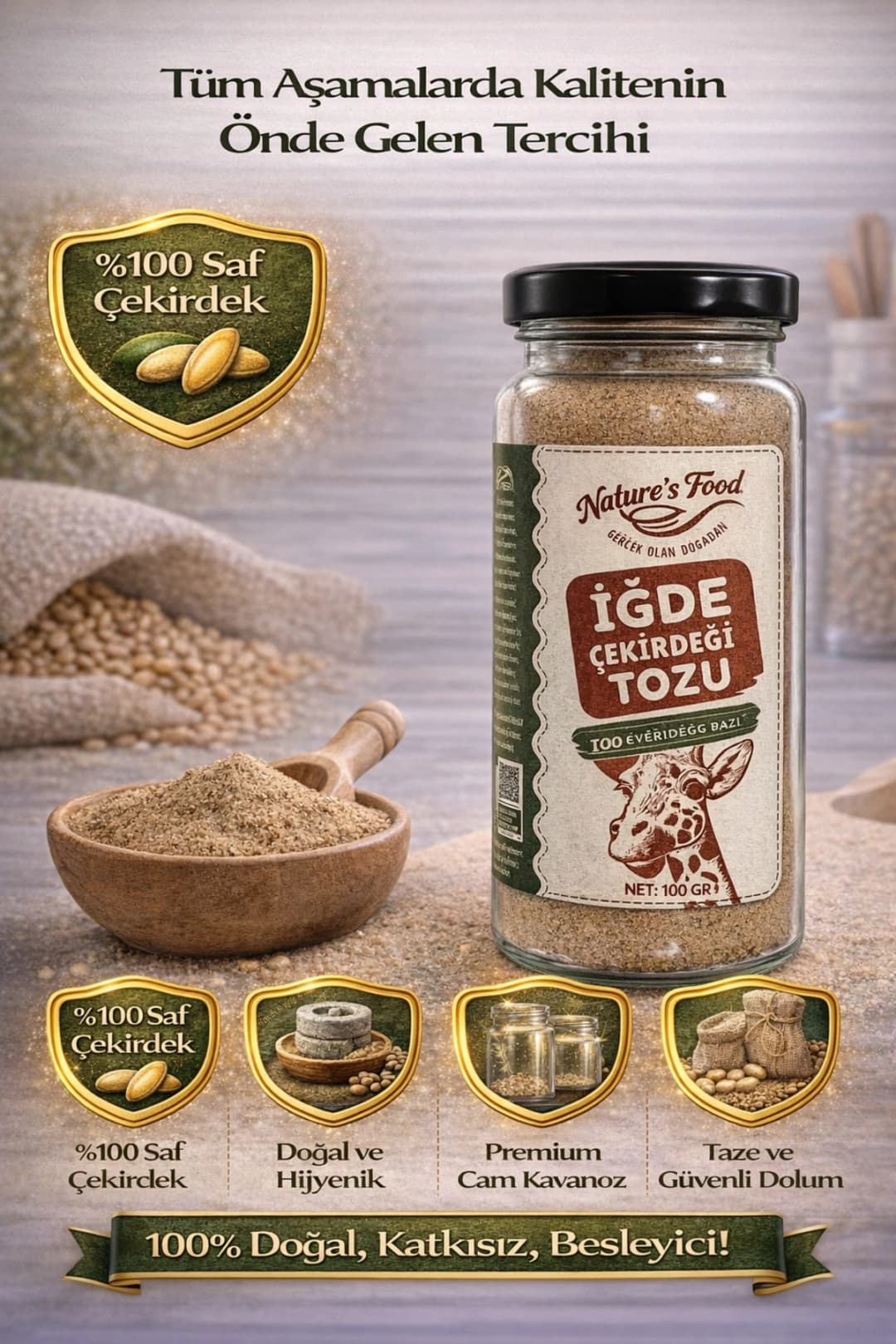 Sadece İğde Çekirdeği Tozu 140gr Glutensiz – %100 Saf Çekirdekten Öğütülmüş