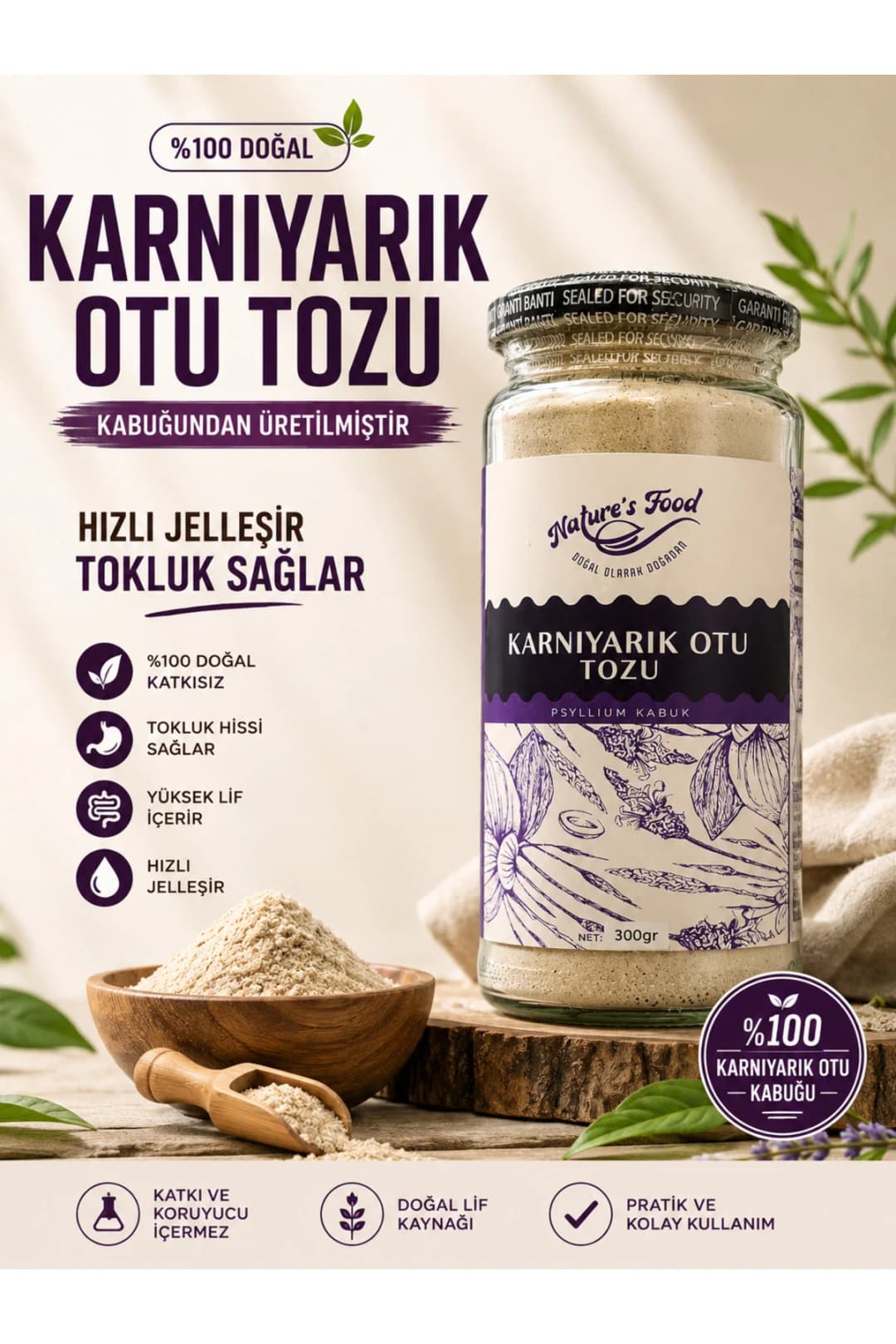 syllium Kabuk Tozu 200 g | %100 Saf Karnıyarık Otu Kabuğu | Yüksek Lif
