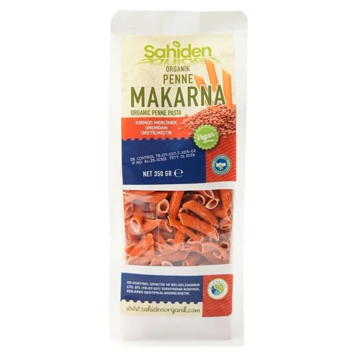 ORGANİK PENNE VEGAN KIRMIZI MERCİMEK TAHIL MAKARNASI - 350 GR
