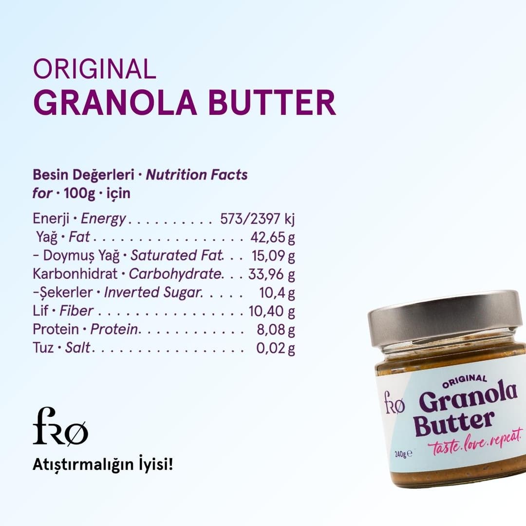 FRO 2li Granola Butter Original Glutensiz Şekersiz Vegan Sürülebilir Ezme Katkısız 2x240gr