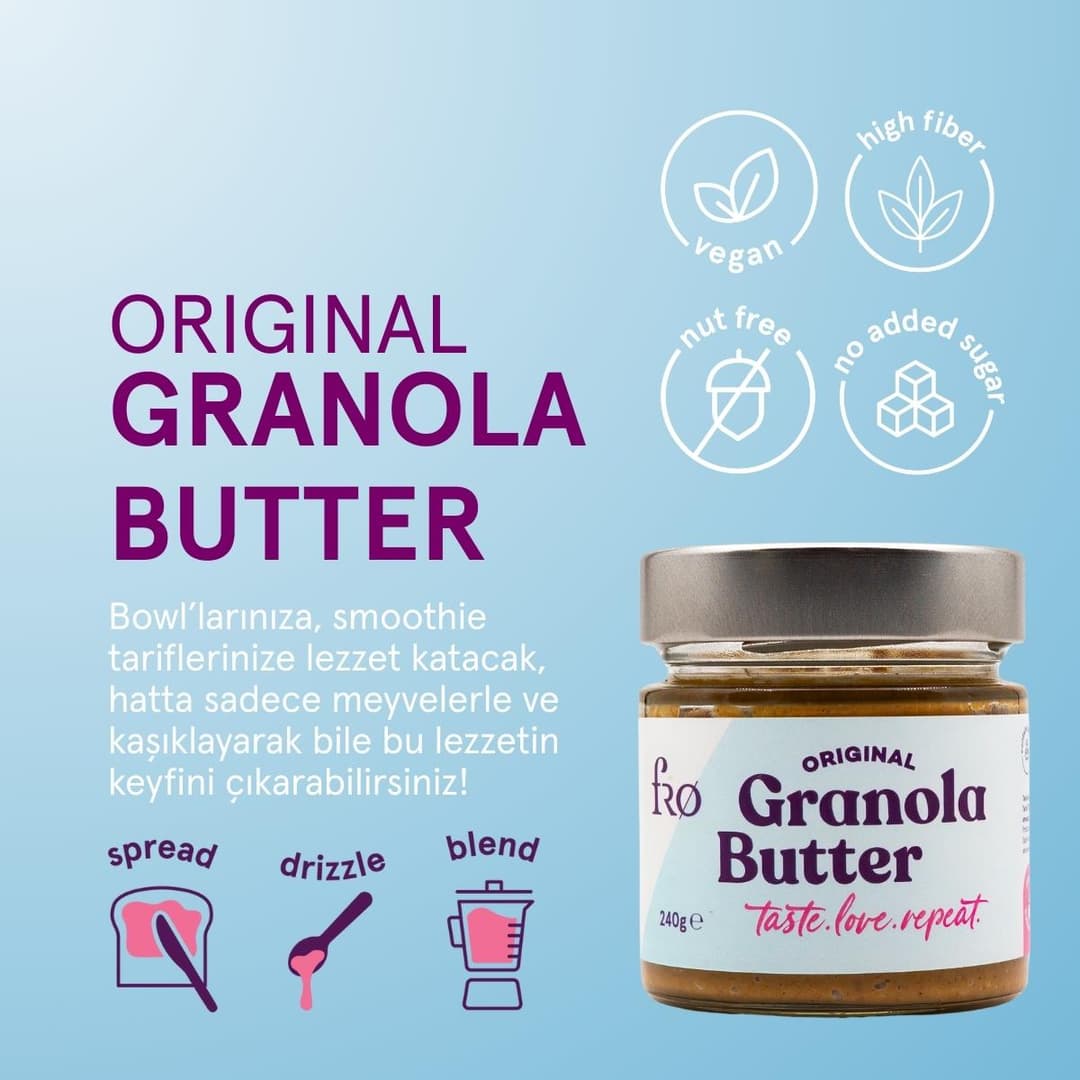 FRO 2li Granola Butter Original Glutensiz Şekersiz Vegan Sürülebilir Ezme Katkısız 2x240gr