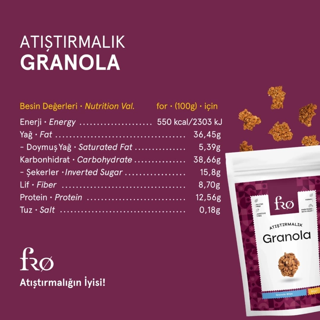 FRO 3'lü Atıştırmalık Granola Vegan Glutensiz Şekersiz Atıştırmalık Sağlıklı Ara Öğün Granola