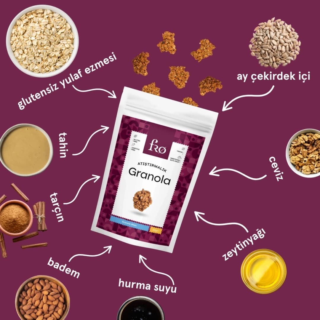 FRO 3'lü Atıştırmalık Granola Vegan Glutensiz Şekersiz Atıştırmalık Sağlıklı Ara Öğün Granola