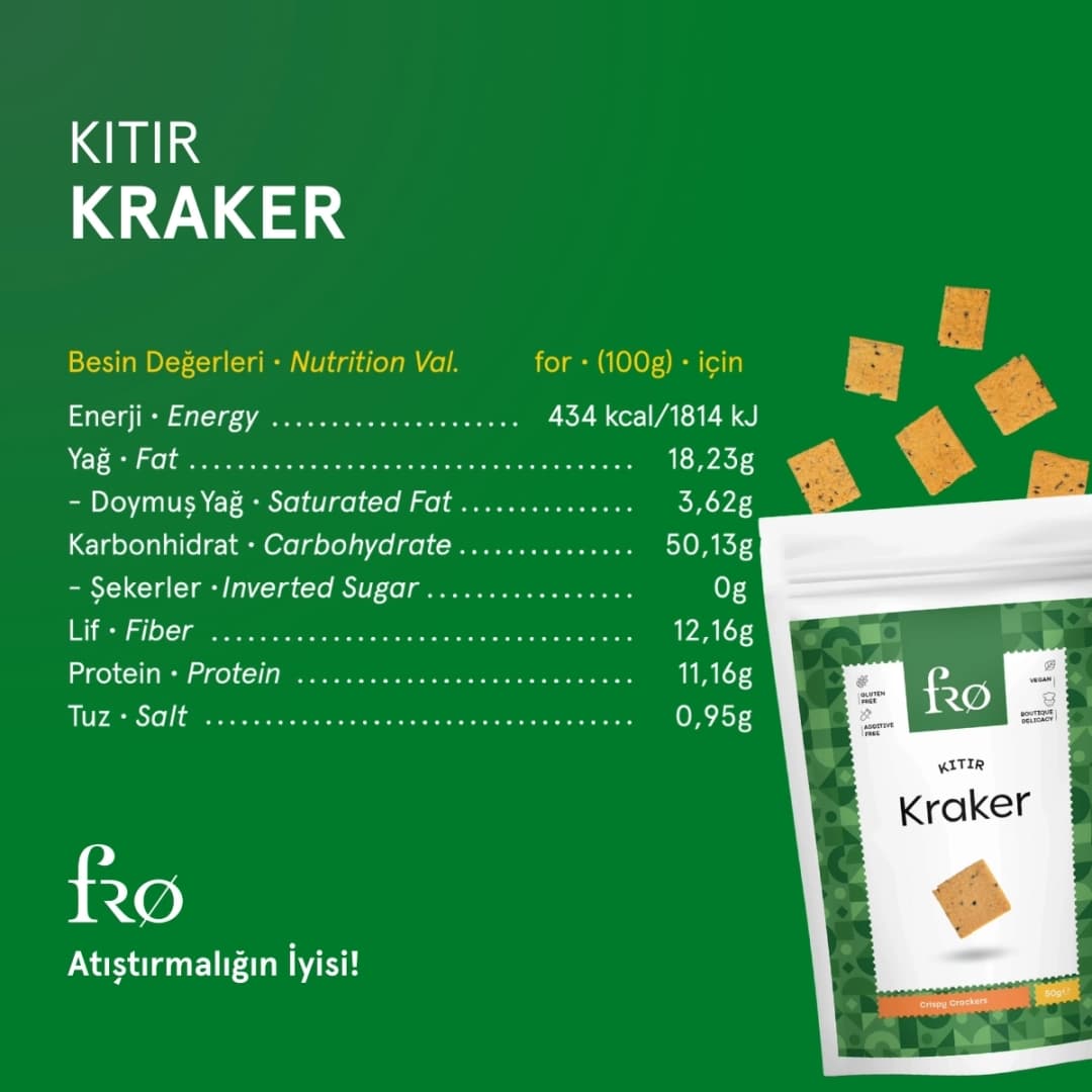 FRO 3'lü Kıtır Kraker Vegan Glutensiz Tuzlu Doyurucu Sağlıklı Katkısız Atıştırmalık 3x50gr