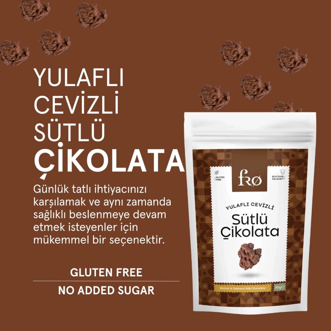 FRO 3'lü Yulaflı Cevizli Sütlü Çikolata Glutensiz Sağlıklı Atıştırmalık 3x50gr