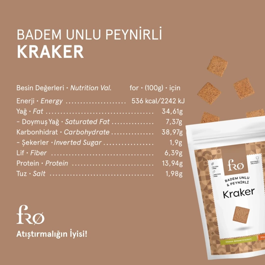 Fro 5'li Badem Unlu Peynirli Kraker Glutensiz Doyurucu Sağlıklı Katkısız Atıştırmalık