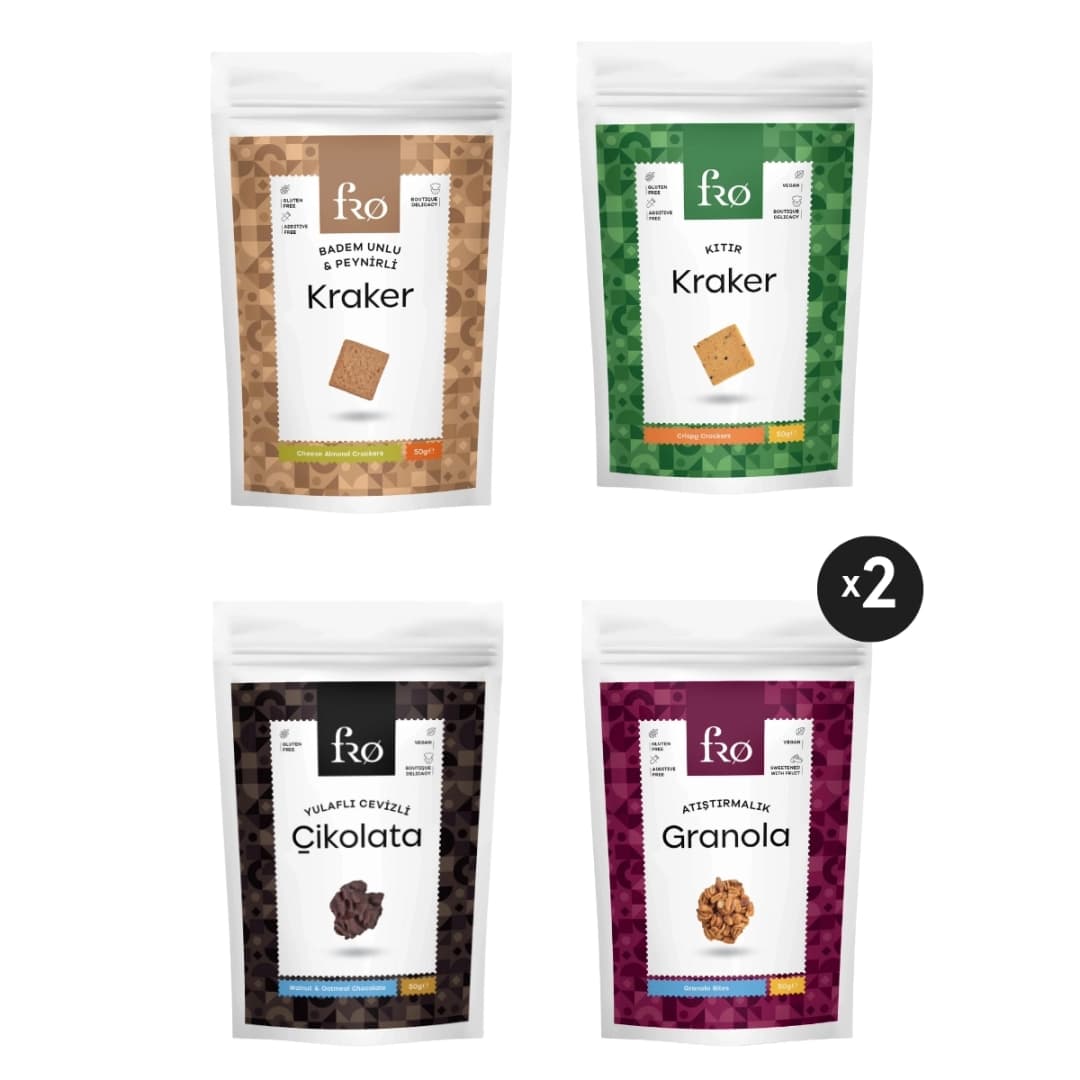 FRO 5'li Glutensiz Katkısız Sağlıklı Atıştırmalık Kraker, Yulaflı Cevizli Çikolata, Atıştırmalık Granola
