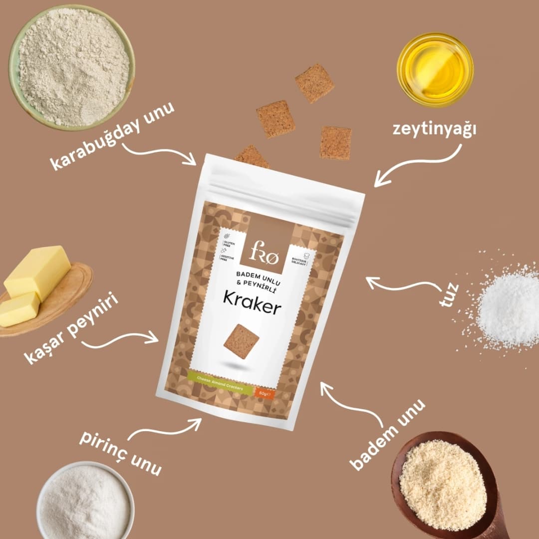 Fro Badem Unlu Peynirli Kraker Glutensiz Doyurucu Sağlıklı Katkısız Atıştırmalık