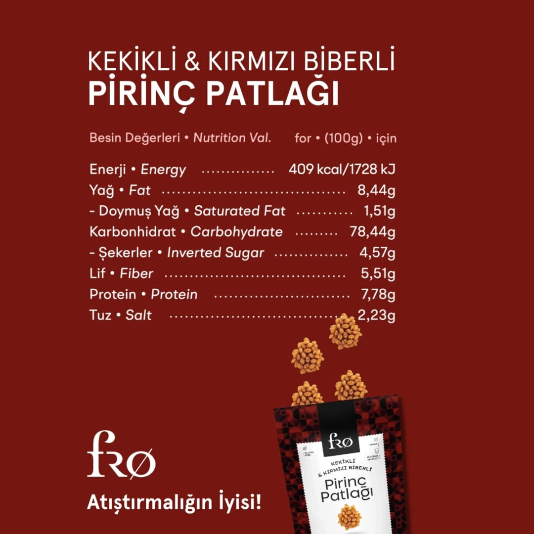 FRO Kekikli ve Kırmızı Biberli Pirinç Patlağı Glutensiz Vegan Şekersiz Sağlıklı Atıştırmalık