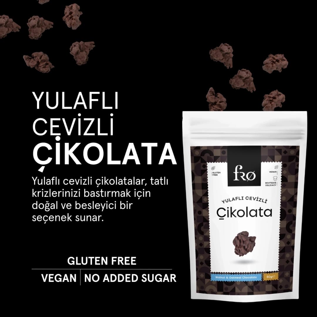 FRO Yulaflı Cevizli Çikolata Vegan Glutensiz Şekersiz Sağlıklı Atıştırmalık