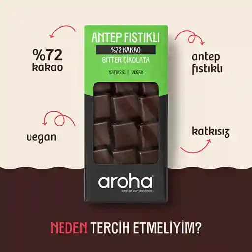 %72 Kakao Antep Fıstıklı Bitter Çikolata 100 g