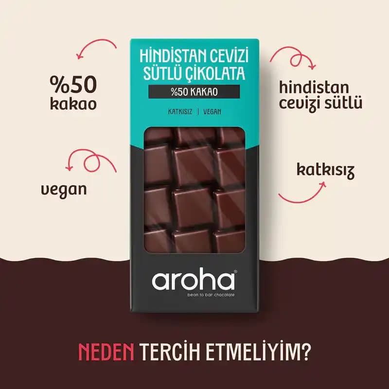 %50 Kakao Vegan Hindistan Cevizi Sütlü Çikolata 80 g