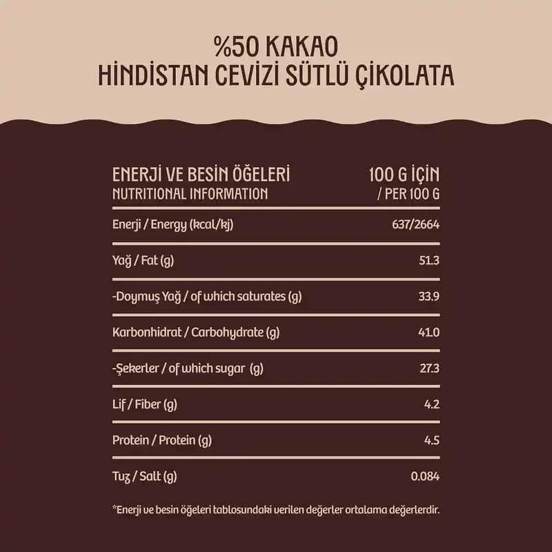 %50 Kakao Vegan Hindistan Cevizi Sütlü Çikolata 80 g