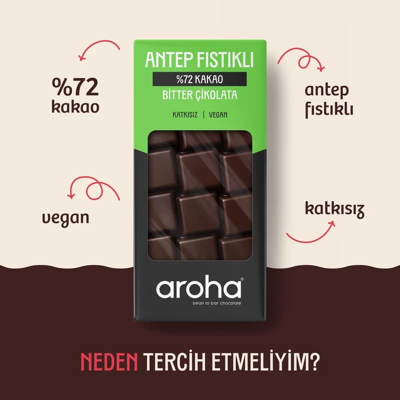 %72 Kakao Antep Fıstıklı Bitter Çikolata 100 g