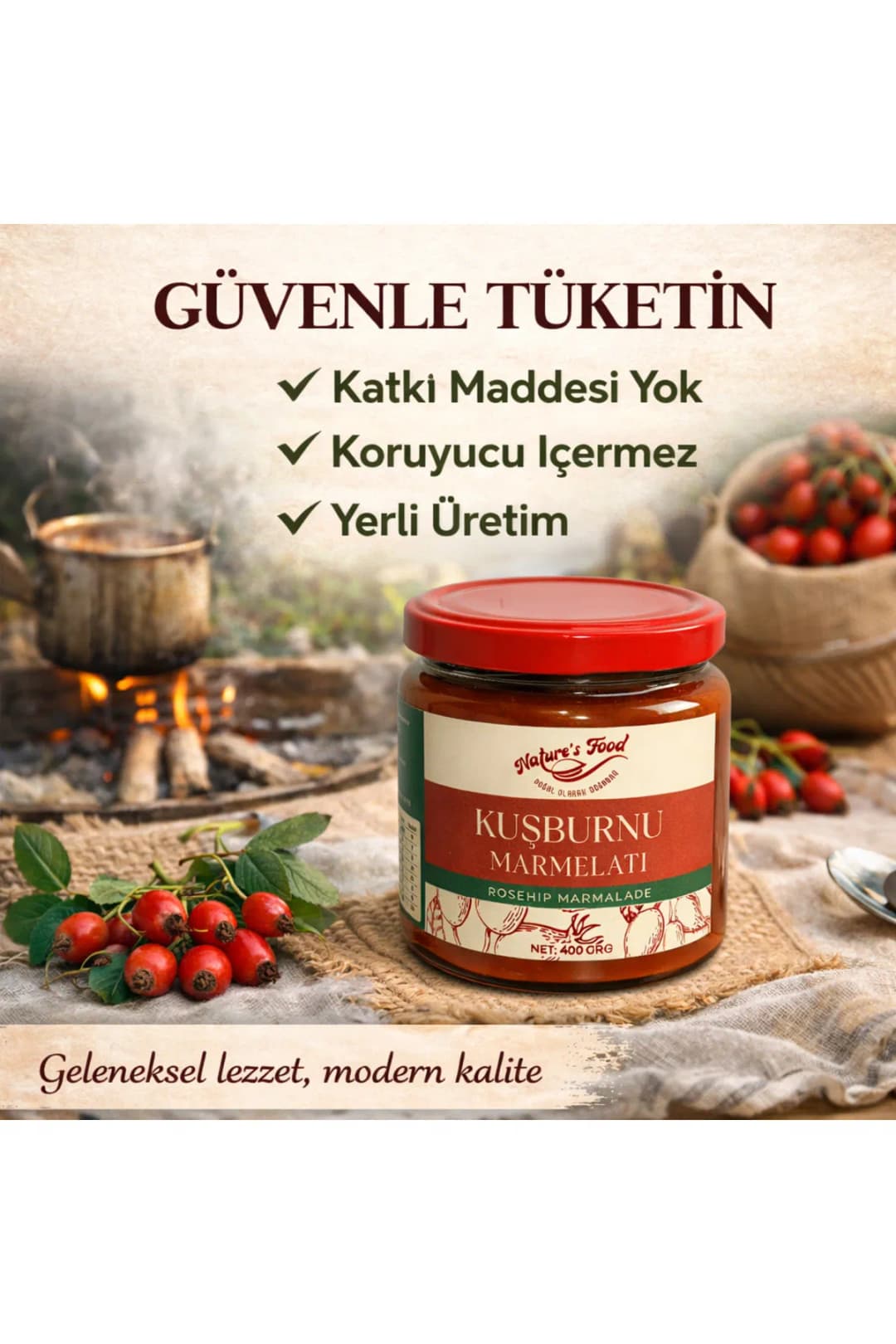 Şekersiz Kuşburnu Marmelatı 400g | %100 Doğal Katkısız | C Vitamini Deposu | Ev Yapımı Kıvam
